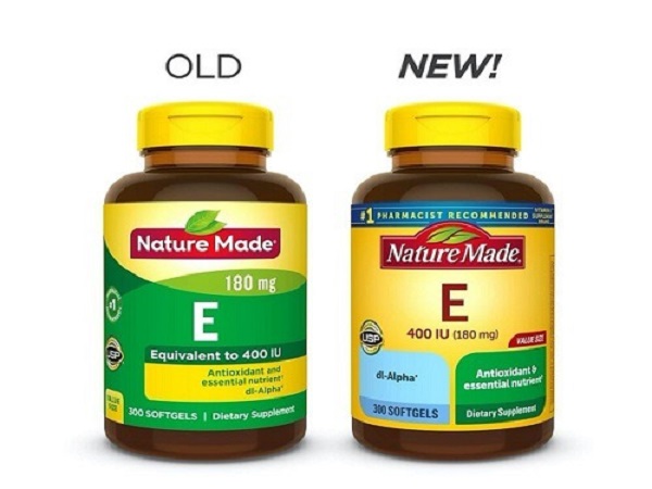 Nature Made Vitamin E 400 IU trong diện mạo mới và cũ